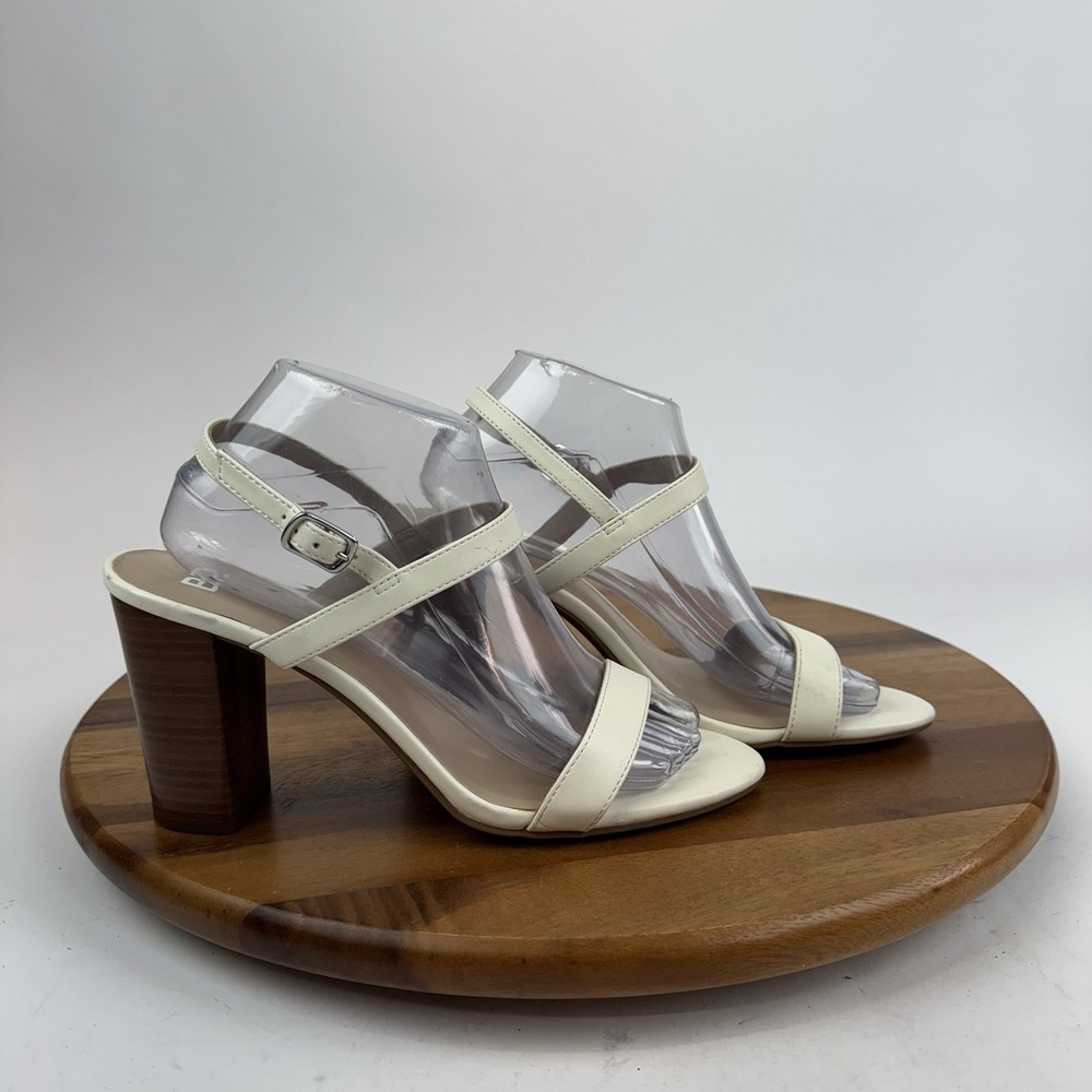 New Womens BP Lula White Faux Leather Slingback Block Heels Sandals Size‎ 9.5 M